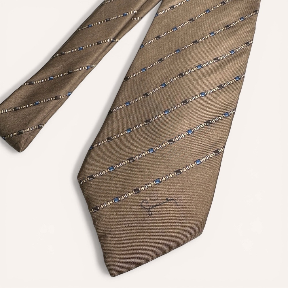 Givenchy Gentlemen Paris Silk Tie Bronze Brown Striped Chain Link Mens Necktie